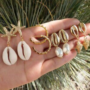Conch earring set, gift for her, conch earring, starfish earrings